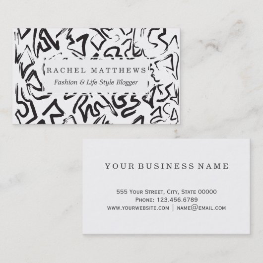 モダンな白黒の抽象芸術の落書きブラシストローク 名刺 (正面/裏面)