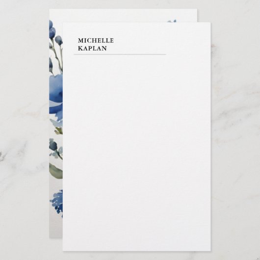 モダンな白黒の水彩花のデザイン 便箋 (正面/裏面)
