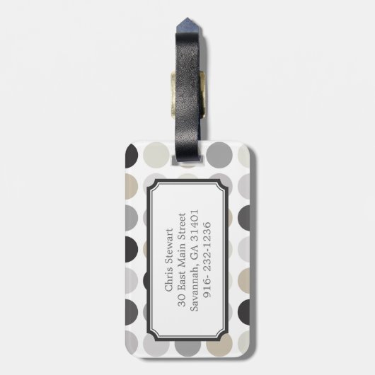 モダンな白黒の水玉模様パターンモノグラム ラゲッジタグ (裏面縦)