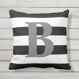 モダンな白黒の縞模様の灰色のモノグラム アウトドアクッション