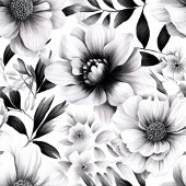 モダンな白黒の花柄バスルームカーテン シャワーカーテン