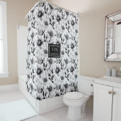 モダンな白黒の花柄バスルームカーテン シャワーカーテン (インサイチュ)
