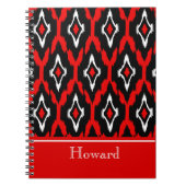 モダンな白黒の赤いイカットの種族パターン1 ノートブック (正面)