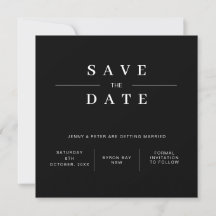 モダンな白黒の「Save the Date」カード