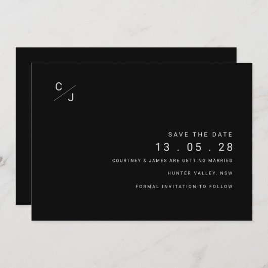 モダンな白黒のSave the Date招待状 招待状 (正面/裏面)