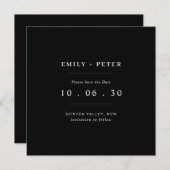 モダンな白黒のSave the Date 招待状 (正面/裏面)