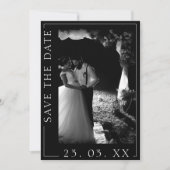 モダンな白黒スクリプト写真 セーブザデート (正面)