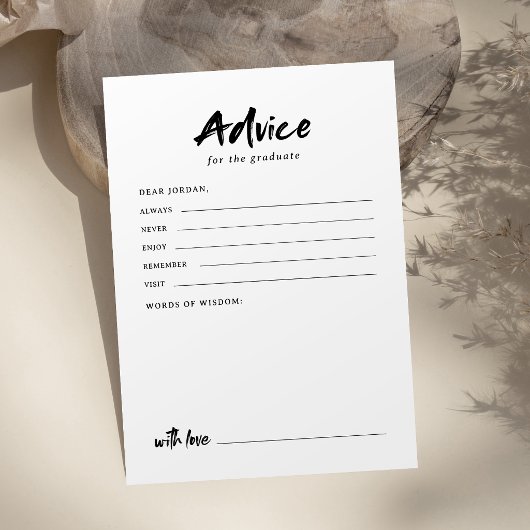 モダンな白黒スクリプト写真 卒業式 アドバイスカード