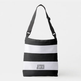 モダンな白黒ストライプのパーソナライズな文字 クロスボディバッグ