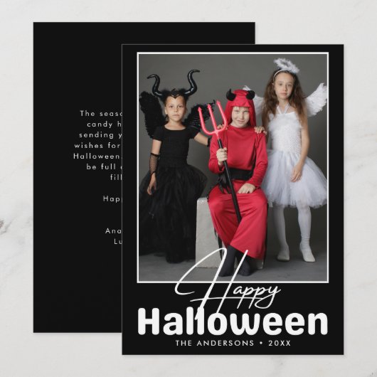 モダンな白黒ハロウィン写真 カード (正面/裏面)