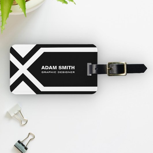 モダンな白黒パーソナライズな名前をカスタムする ラゲッジタグ