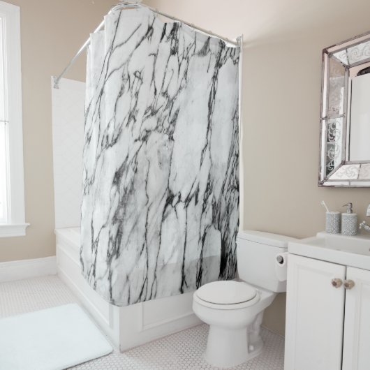 モダンな白黒ファッションの大理石パターン シャワーカーテン (インサイチュ)