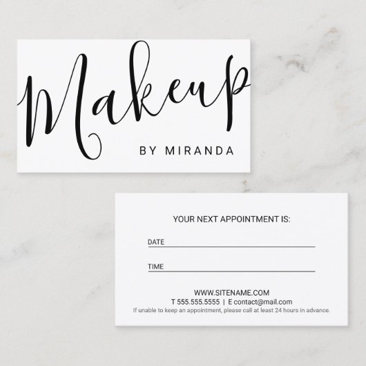 モダンな白黒メーキャップアーティストのアポイントメント 予約カード (正面/裏面)