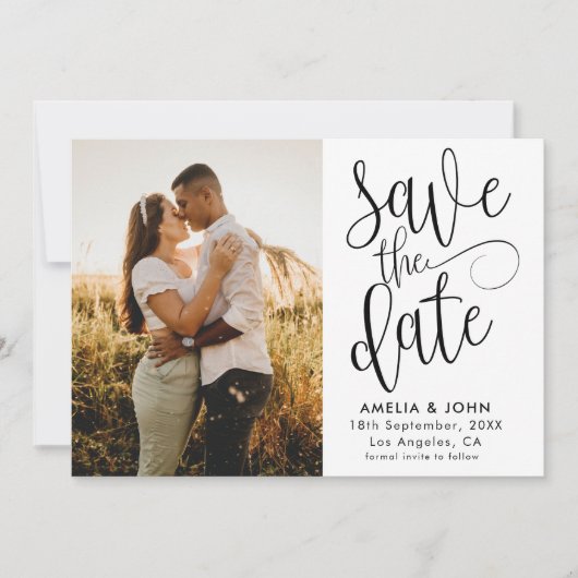 モダンな白黒写真でSave the Date ウェディング セーブザデート (正面)
