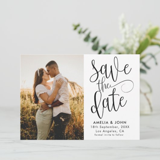 モダンな白黒写真でSave the Date ウェディング セーブザデート (スタンド正面)