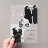 モダンな白黒写真の結婚式の事前告知 アクリル招待状 (インサイチュ (ポータブル))