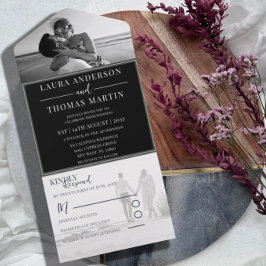 モダンな白黒写真の結婚式 オールインワン招待状