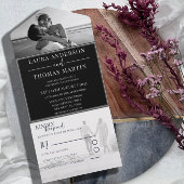 モダンな白黒写真の結婚式 オールインワン招待状