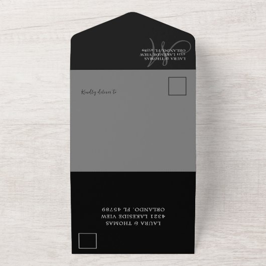 モダンな白黒写真の結婚式 オールインワン招待状 (外側)