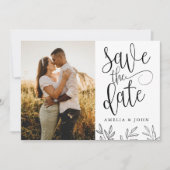 モダンな白黒写真ボタニカル・セーブ・ザ・デート セーブザデート (正面)