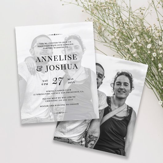 モダンな白黒写真 ウェディング招待状