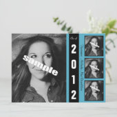 モダンな白黒及び青の卒業の発表 招待状 (スタンド正面)