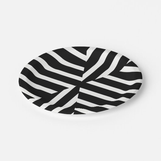 モダンな白黒固体ストライブ柄の紙皿 ペーパープレート (アングル)