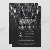 モダンな白黒大理石の卒業式 招待状 (正面/裏面)