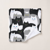 モダンな白黒子猫猫パターン バスタオルセット (ウォッシュタオル)