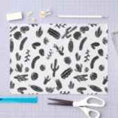 モダンな白黒水気が多いサボテンパターン 薄葉紙 (クラフト)