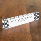 モダンな白黒点検のギンガムパターン デスクネームプレート (側面)