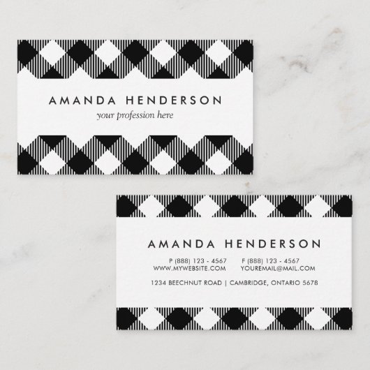 モダンな白黒点検のギンガムパターン 名刺 (正面/裏面)