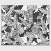 モダンな白黒熱帯バナナの葉 ラッピングペーパー (フラット)