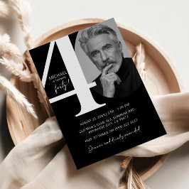 モダンな白黒40歳写真誕生日パーティー 招待状