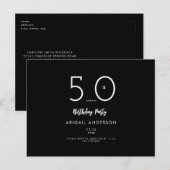 モダンな白黒50歳の誕生日パーティー インビテーションポストカード (正面/裏面)