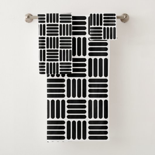 モダンな白黒Basketweaveによってインスパイアストライプ バスタオルセット (インサイチュ)