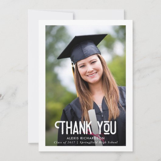 モダンな白|の卒業の写真は感謝していしています サンキューカード (正面)