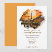 モダンな目的地ウェディング パリ エッフェル塔 招待状 (正面/裏面)