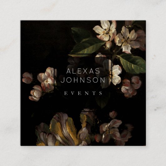 モダンな真黒の花の正方形の名刺 スクエア名刺 (正面)