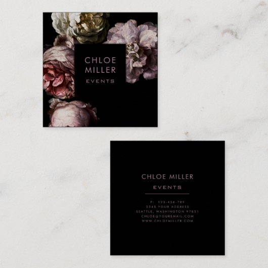 モダンな真黒の花の正方形の名刺 スクエア名刺 (正面/裏面)
