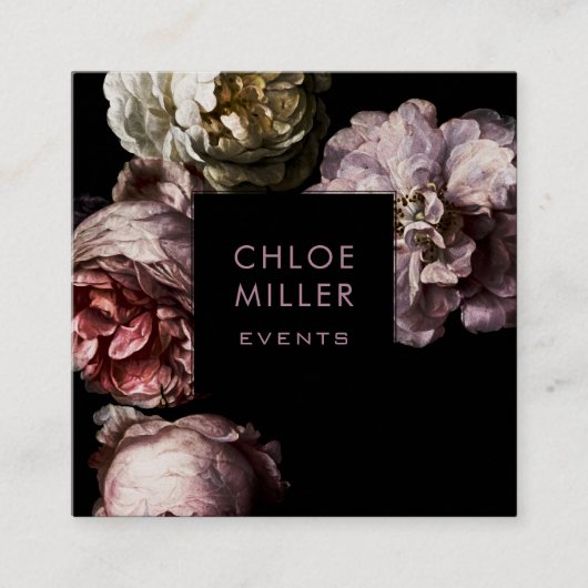 モダンな真黒の花の正方形の名刺 スクエア名刺 (正面)