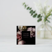 モダンな真黒の花の正方形の名刺 スクエア名刺 (スタンド正面)