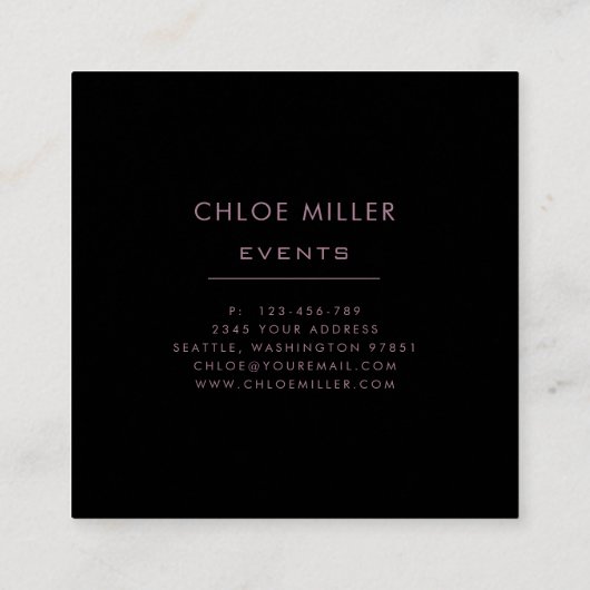 モダンな真黒の花の正方形の名刺 スクエア名刺 (裏面)