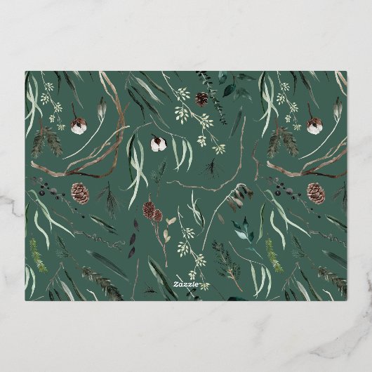 モダンな知恵の緑の洗練された植物学のタイポグラフィーの写真 箔シーズンカード (裏面)