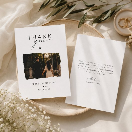 モダンな破れた写真の結婚式サンクスカード サンキューカード