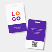 モダンな社員ロゴ、写真、QRコード、名前 インドゴ バッジ (正面＆裏面)
