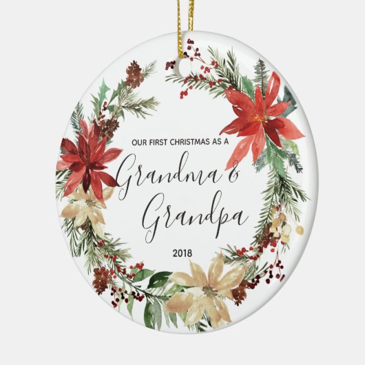 モダンな祖母及び祖父の初めてのクリスマスのオーナメント セラミックオーナメント (左)