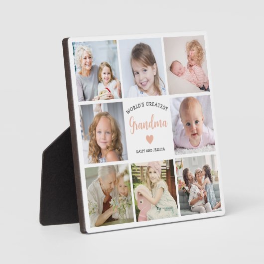 モダンな祖母 8 フォト コラージュ ピンク ハート フォトプラーク (正面)