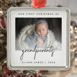 モダンな祖父母のクリスマス グレー写真 メタルオーナメント