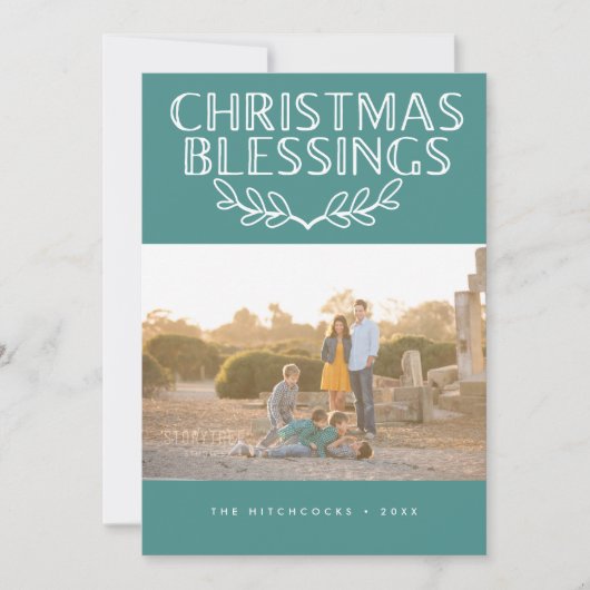 モダンな祝賀写真カード　ティール　「クリスマスの祝福」 シーズンカード (正面)